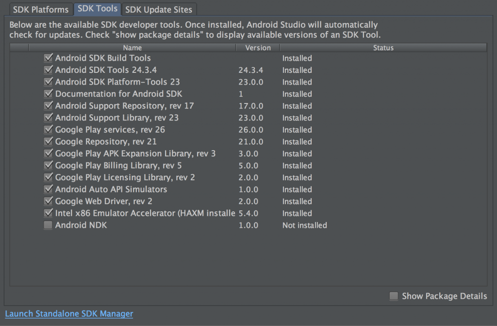 Der SDK-Manager in Android Studion 1.3