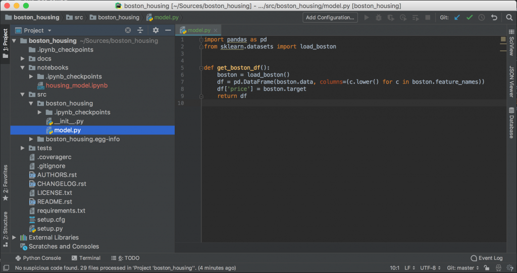 Boston-Housing project view in PyCharm