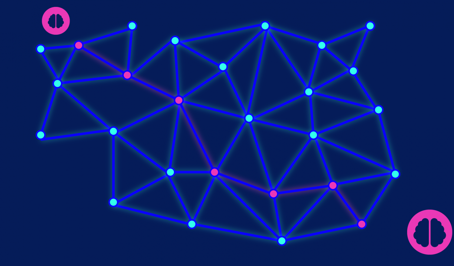 A highlighted route through a stylized software defined network