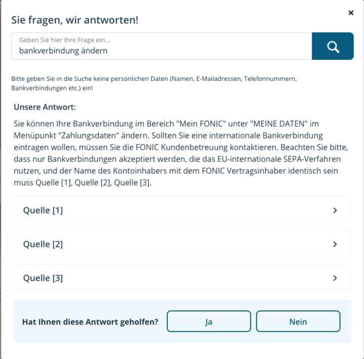 FAQ Modul von FONIC als Chat-Fenster 