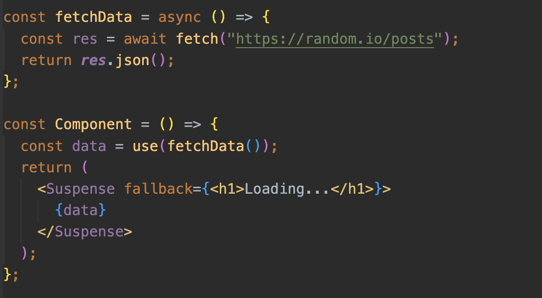 example of React code that shows fetching data with use() Hook