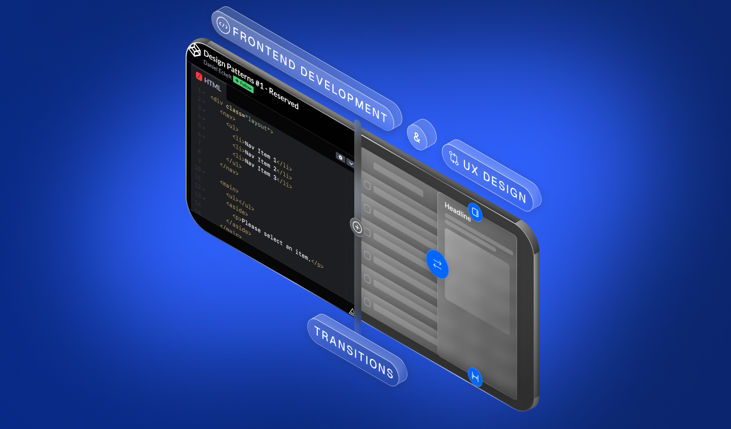 Grafik: Ein Bildschirm der Transitions vom Frontend Development und UX Design zeigt