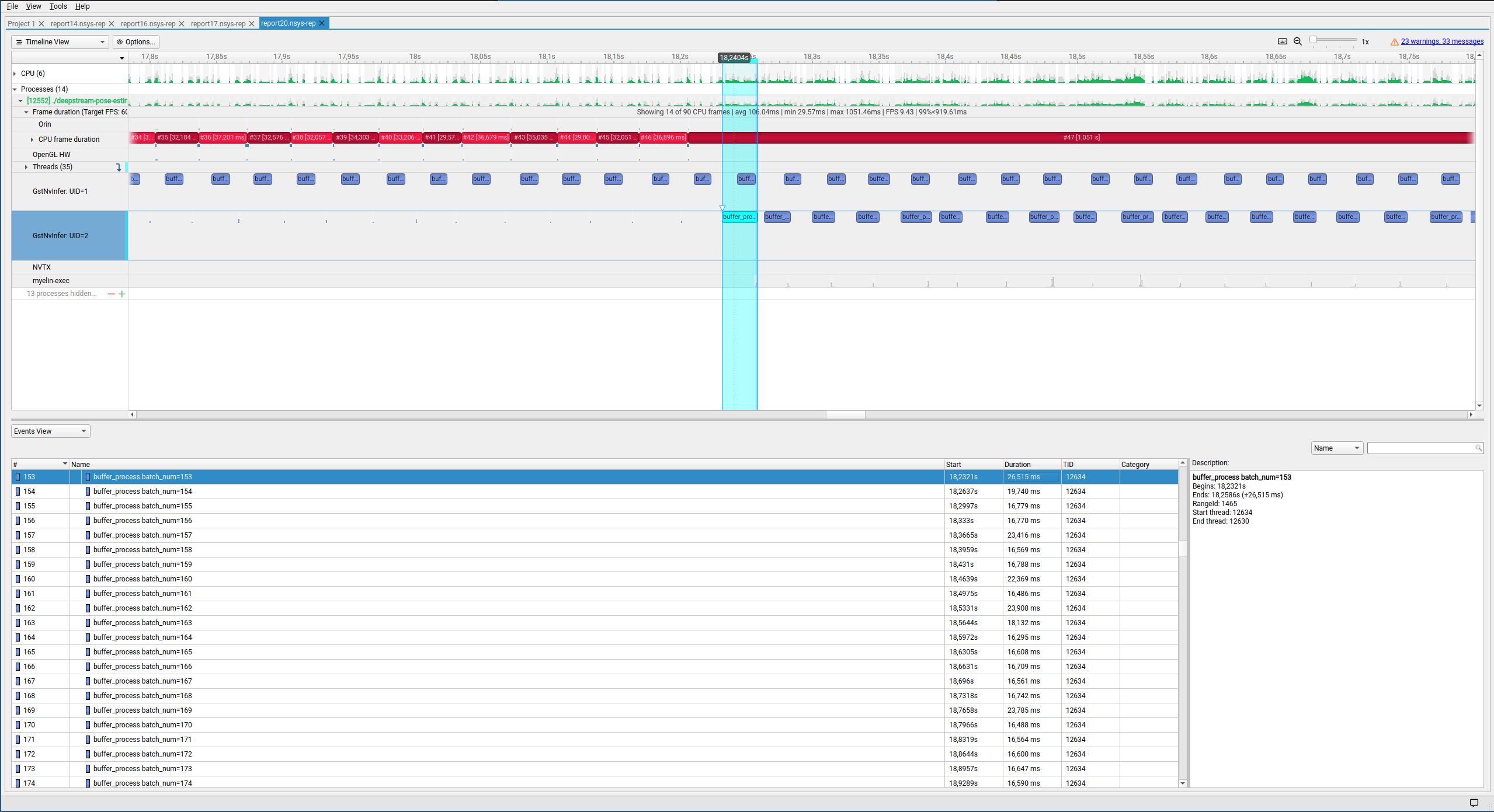Screenshot of NSight Systems UI showing trace data